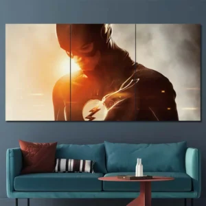 The Flash portrait wall art featuring dramatic lighting and cinematic superhero design 3 Panels Regular Layout