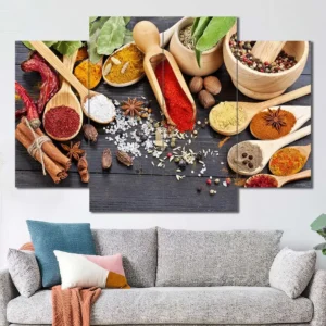Herbs and Spices Canvas Wall Art featuring herbs and spices in a poster design composition 4 Panels Diamond Layout