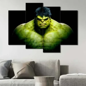 Hulk portrait wall art featuring classic comic-inspired superhero styling 4 Panels Uneven Layout