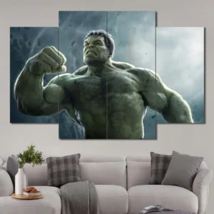 Hulk wall art featuring gamma-powered strength and cinematic hero pose 4 Panels Diamond Layout