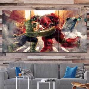 Hulk battle wall art featuring Hulk and Red Hulk in an intense confrontation 3 Panels Regular Layout