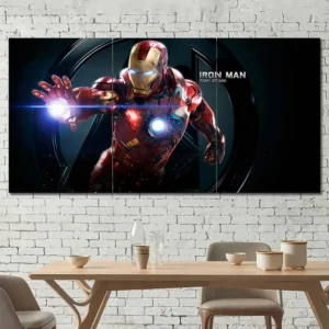 Iron Man wall art featuring Avengers logo and glowing arc reactor design 3 Panels Regular Layout