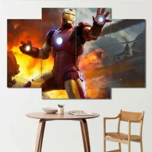 Iron Man wall art featuring battlefield action and glowing repulsor technology 4 Panels Diamond Layout
