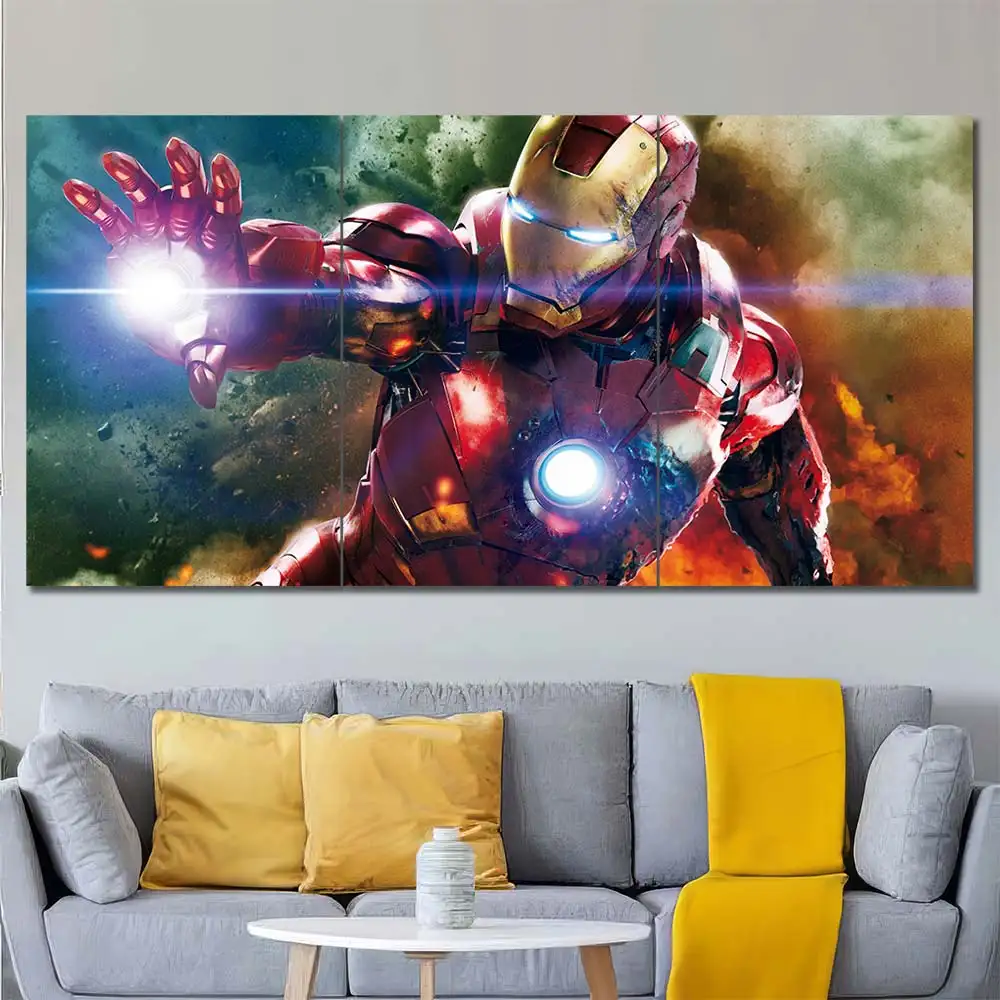 Iron Man wall art featuring high-speed flight and glowing arc reactor 3 Panels Regular Layout
