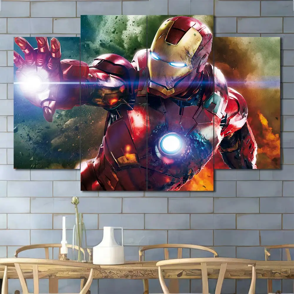 Iron Man wall art featuring high-speed flight and glowing arc reactor 4 Panels Diamond Layout