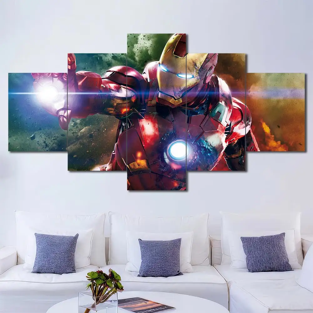 Iron Man wall art featuring high-speed flight and glowing arc reactor 5 Panels Diamond Layout