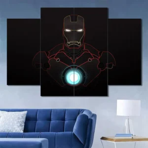 Minimalist Iron Man wall art featuring glowing arc reactor and sleek armor outline 4 Panels Diamond Layout