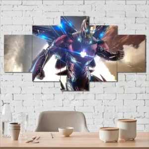 Iron Man wall art featuring advanced nano technology armor and glowing energy wings 5 Panels Diamond Layout