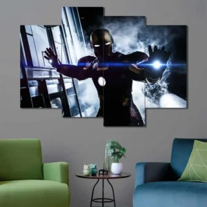 Iron Man canvas wall art featuring glowing repulsor blast and cinematic action pose 4 Panels Uneven Layout