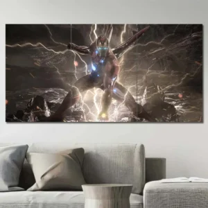 Iron Man canvas wall art featuring lightning effects and advanced armor technology 3 Panels Regular Layout