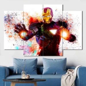 Watercolor Iron Man wall art featuring colorful paint splash artistic design 4 Panels Diamond Layout