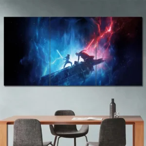 Jedi Cosmic Duel Wall Art – Blue Red Lightsaber Galaxy Scene