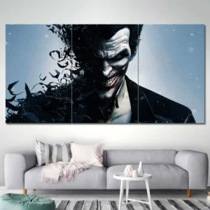 Joker portrait wall art featuring dark cinematic styling and dramatic expression 3 Panels Regular Layout