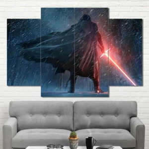 Kylo Ren Snowstorm Wall Art – Red Crossguard Lightsaber Portrait