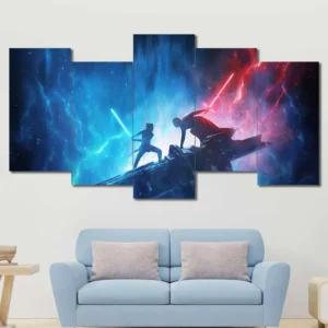 Lightsaber Duel Silhouette Wall Art – Blue Red Energy Battle Scene