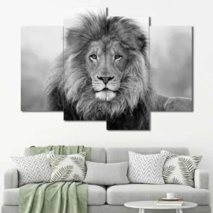 Lion Canvas Wall Art featuring lion in a close-up composition 4 Panels Uneven Layout