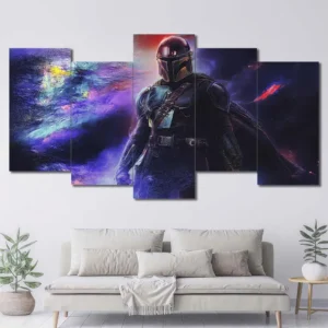 Mandalorian Cosmic Smoke Wall Art – Purple Blue Warrior Portrait