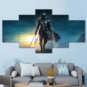 Mandalorian Desert Warrior Wall Art – Dual Blaster Cinematic Scene
