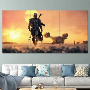 Mandalorian Grogu Sunset Wall Art – Desert Journey Scene