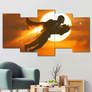 Mandalorian Jetpack Sunset Wall Art – Flying Bounty Hunter Scene