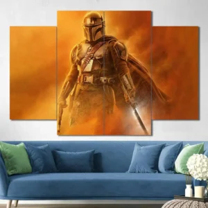 Mandalorian Orange Portrait Wall Art – Armored Bounty Hunter Poster