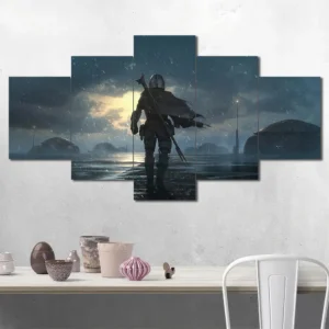 Mandalorian Rainy Shore Wall Art – Cinematic Rainy Coast Scene