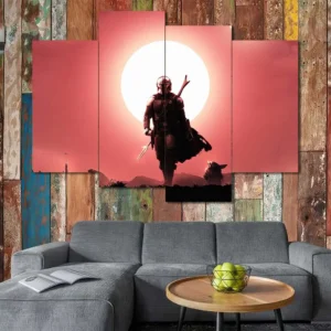 Mandalorian Twin Suns Wall Art – Minimalist Red Planet Scene
