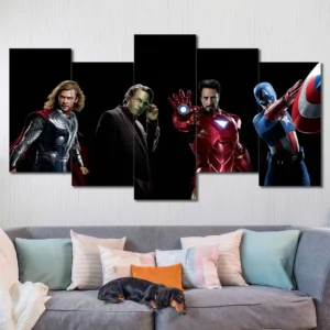 Marvel heroes wall art featuring Black Widow Nick Fury Iron Man and Captain America 5 Panels Uneven Layout