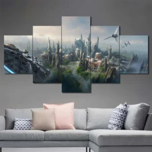 Millennium Falcon Future City Wall Art – Cinematic City Approach Scene