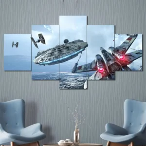 Millennium Falcon Space Battle Wall Art – X-Wing Aerial Battle Scene