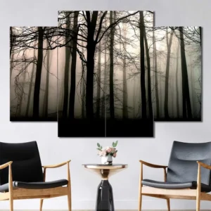 Misty Forest Canvas Wall Art featuring misty forest in a landscape composition 4 Panels Diamond Layout