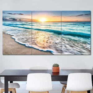 Ocean Sunrise Canvas Wall Art featuring ocean sunrise in a landscape composition 3 Panels Regular Layout