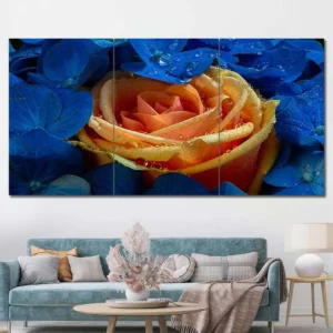 Orange Rose Canvas Wall Art featuring orange rose in a close-up composition 3 Panels Regular Layout