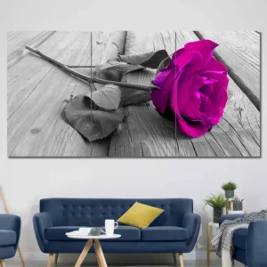 Pink Rose on Wood Canvas Wall Art featuring pink rose on wood in a flat design composition 3 Panels Regular Layout