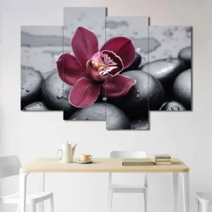 Purple Orchid Canvas Wall Art featuring purple orchid in a close-up composition 4 Panels Uneven Layout