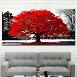 Red Maple Tree Canvas Wall Art featuring red maple tree in a illustration composition 3 Panels Regular Layout