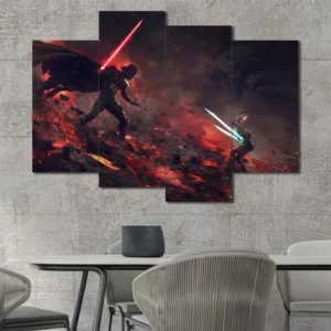 Sith Duel Lava Battlefield Wall Art – Red Lightsaber Battle Scene