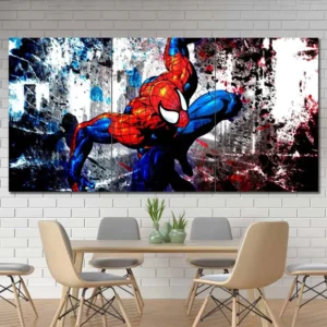 Spider-Man comic style wall art featuring artistic paint splash effects and action pose 3 Panels Regular Layout