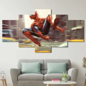Spider-Man wall art featuring relaxed city pose and classic comic-inspired atmosphere 5 Panels Diamond Layout