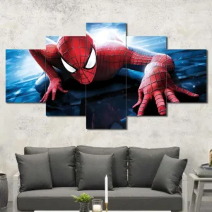 Spider-Man wall art featuring high-speed movement and blue motion blur effects 5 Panels Diamond Layout