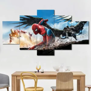 Spider-Man wall art featuring Falcon and cinematic superhero action scene 5 Panels Diamond Layout