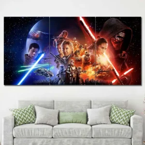 Star Wars Sequel Trilogy Wall Art – Blue Red Lightsaber Character Collage