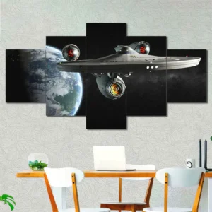 Starship Enterprise Earth Orbit Wall Art – Classic Starship Above Earth