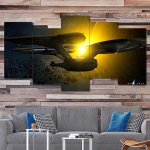 Starship Enterprise Sunrise Wall Art – Golden Space Exploration Scene