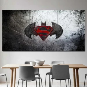 Batman and Superman logo wall art featuring iconic superhero symbol fusion 3 Panels Regular Layout