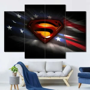 Superman wall art featuring the iconic shield emblem over an American flag background 4 Panels Diamond Layout