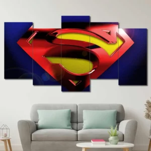Superman logo wall art featuring iconic red and yellow shield emblem on blue background 5 Panels Uneven Layout