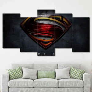 Superman emblem wall art featuring the iconic Man of Steel logo design 5 Panels Uneven Layout