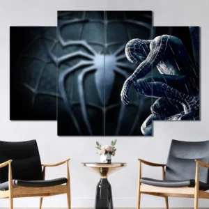 Symbiote Spider-Man wall art featuring black suit design and glowing spider emblem 4 Panels Diamond Layout