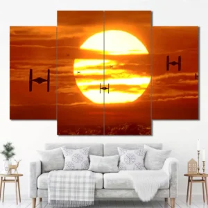 TIE Fighter Sunset Patrol Wall Art – Orange Sky Silhouette Scene